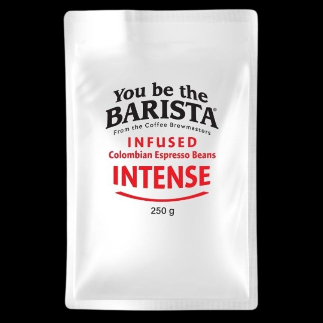 Intense infused coffee beans. Colombian espresso coffee beans for your home espresso machine. Bold and intense taste.