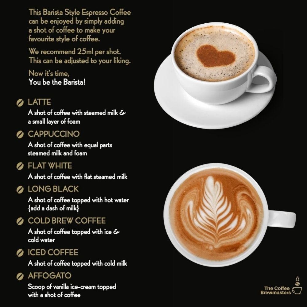 Example of recipes you can do with youbethebarista espresso coffee concentrate.
